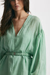 abito lungo in lino verde acqua degrade women Nude - 8