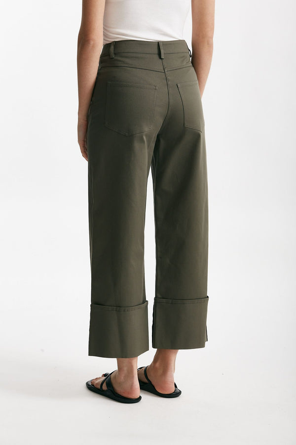 pantalone vita alta in cotone verde militare women ( p - s )