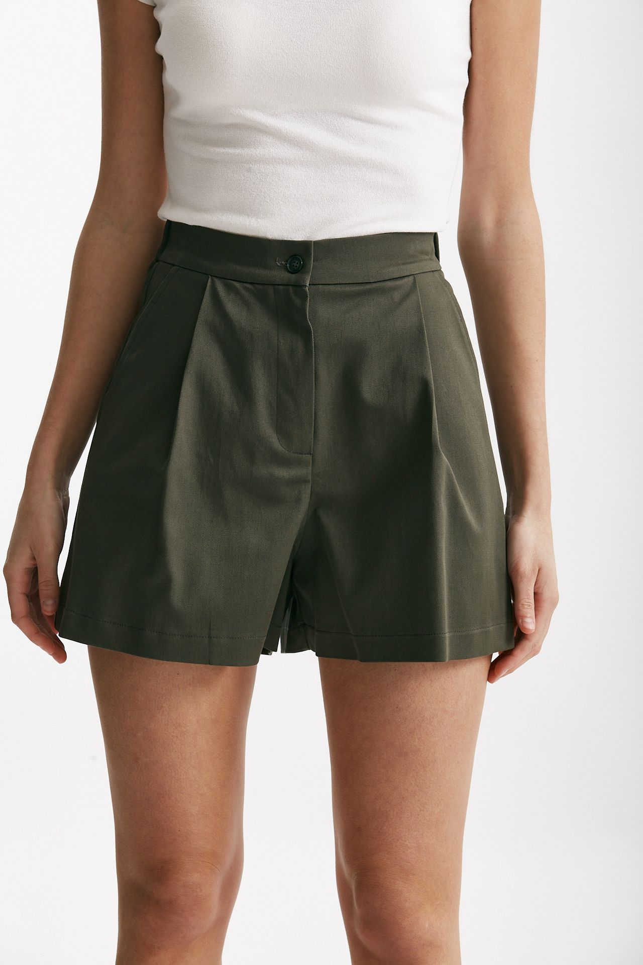 shorts vita alta in cotone verde militare women ( p - s ) - 1