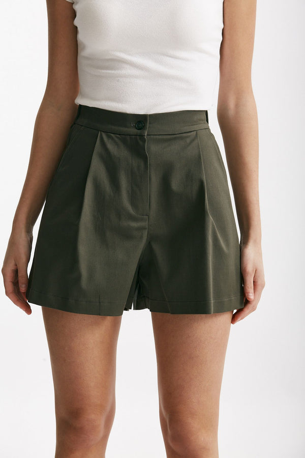 shorts vita alta in cotone verde militare women ( p - s )