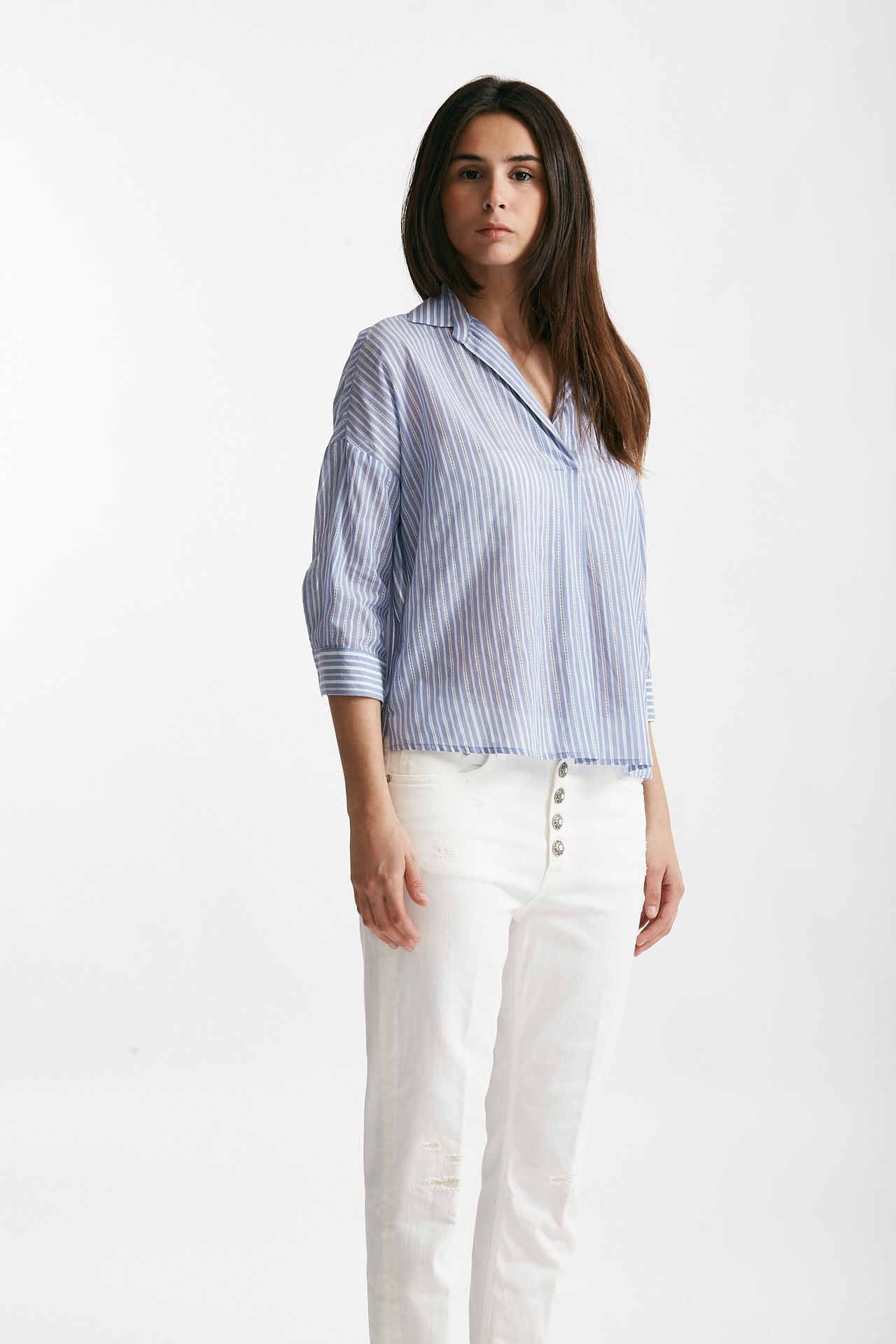 camicia rigata azzurra e bianca women ( p - s ) - 4