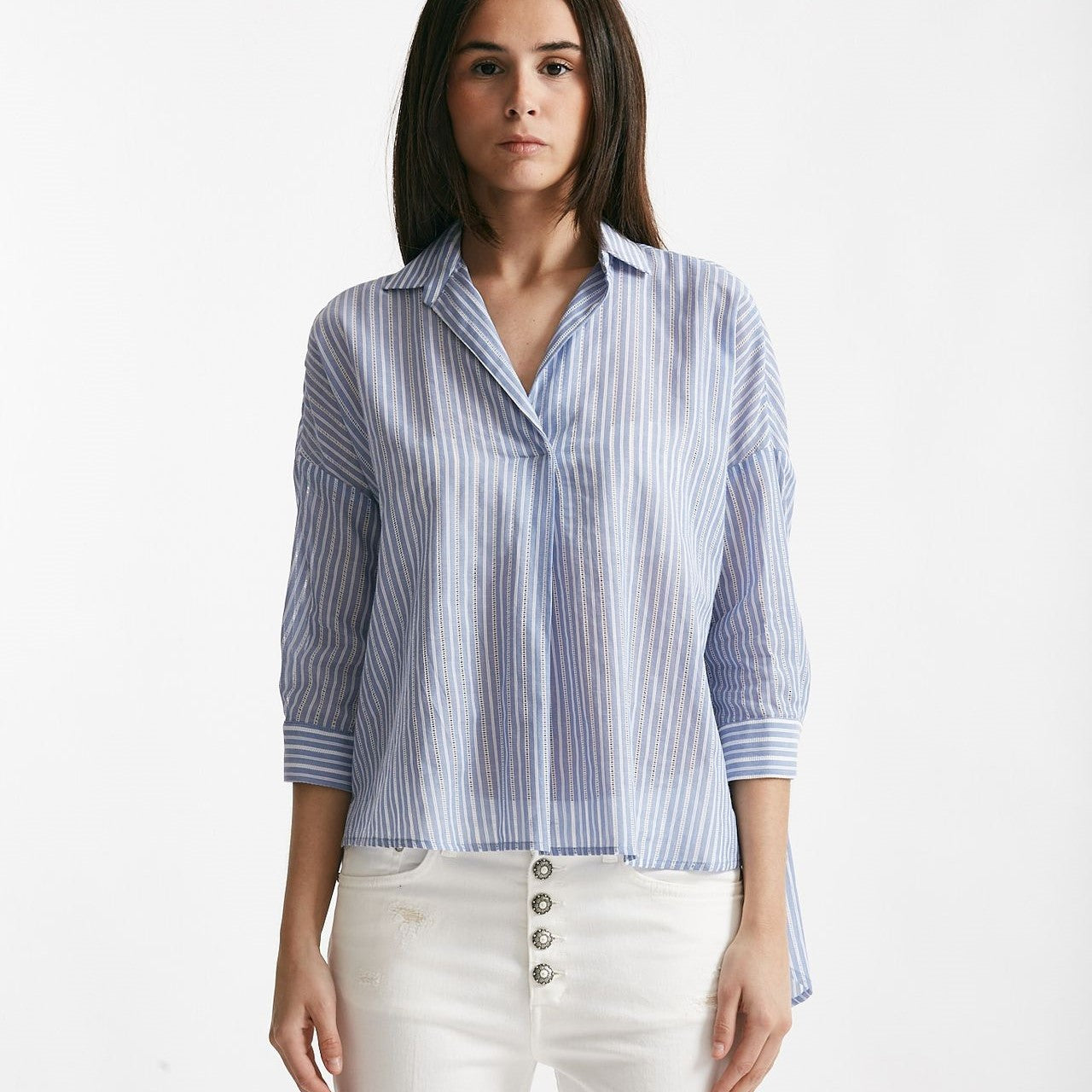 camicia rigata azzurra e bianca women ( p - s ) - 7