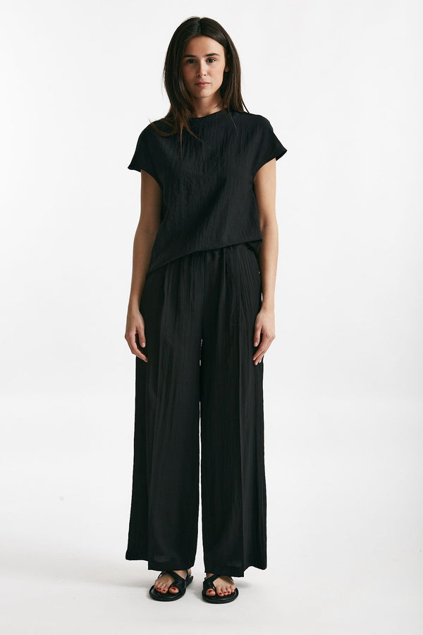 pantalone effetto stropicciato nero women ( p - s )