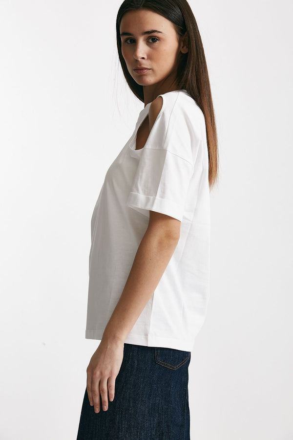 t-shirt girocollo cut out bianco women Federica tosi