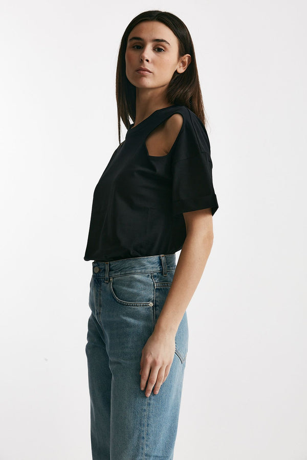 t-shirt cut out nero women Federica tosi