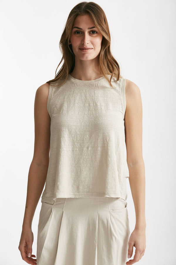 top in cotone e lino beige women Transit par such
