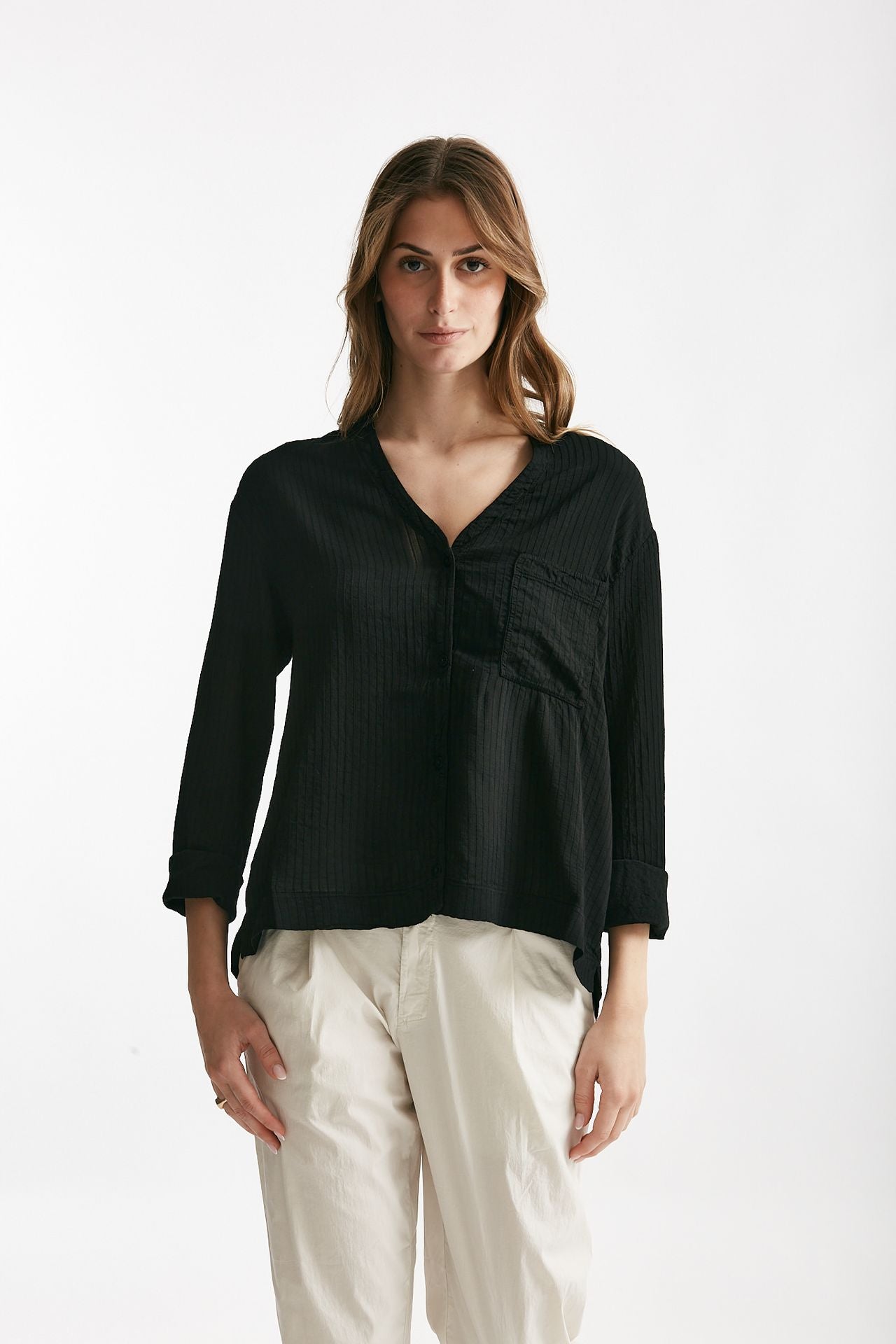 camicia in viscosa e lino nero women Transit par such - 1