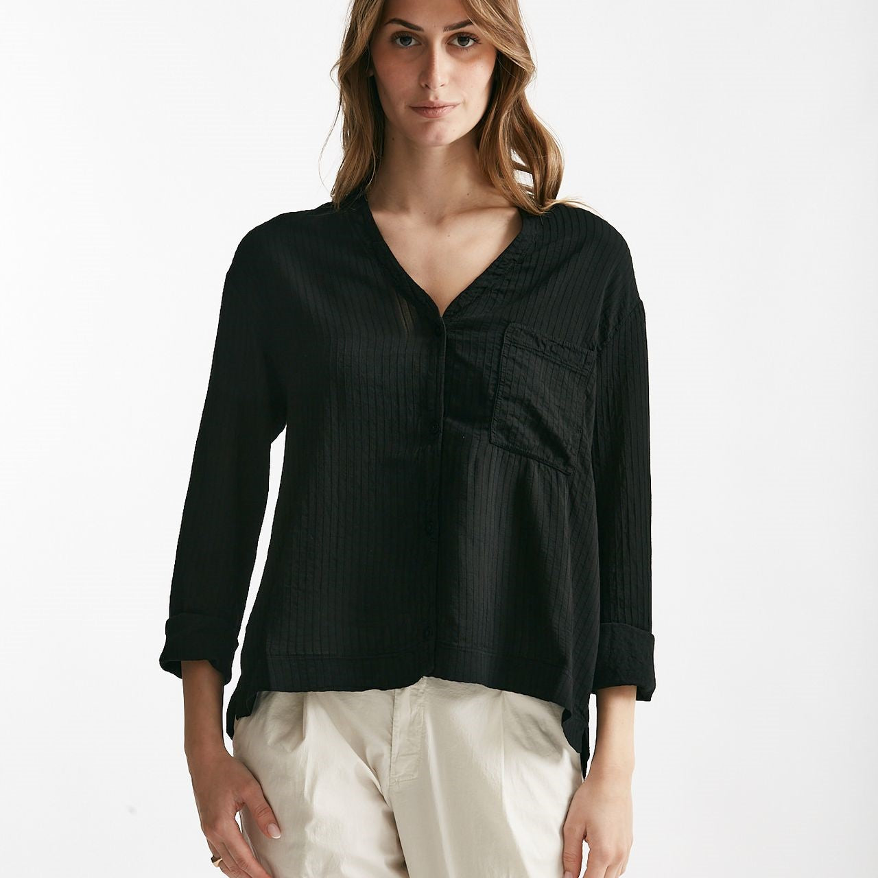 camicia in viscosa e lino nero women Transit par such - 6