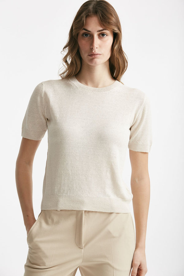 t-shirt in lino beige chiaro women Zanone