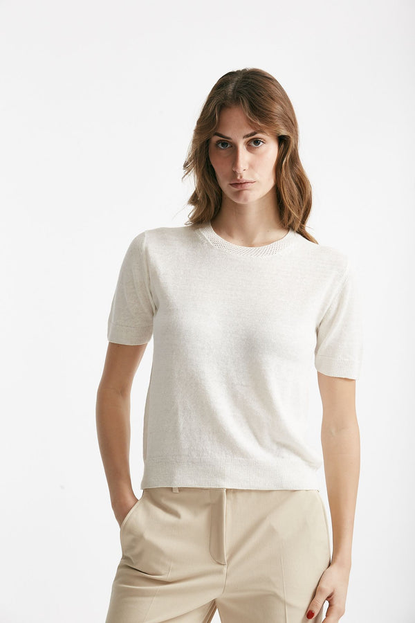 t-shirt in lino bianco women Zanone
