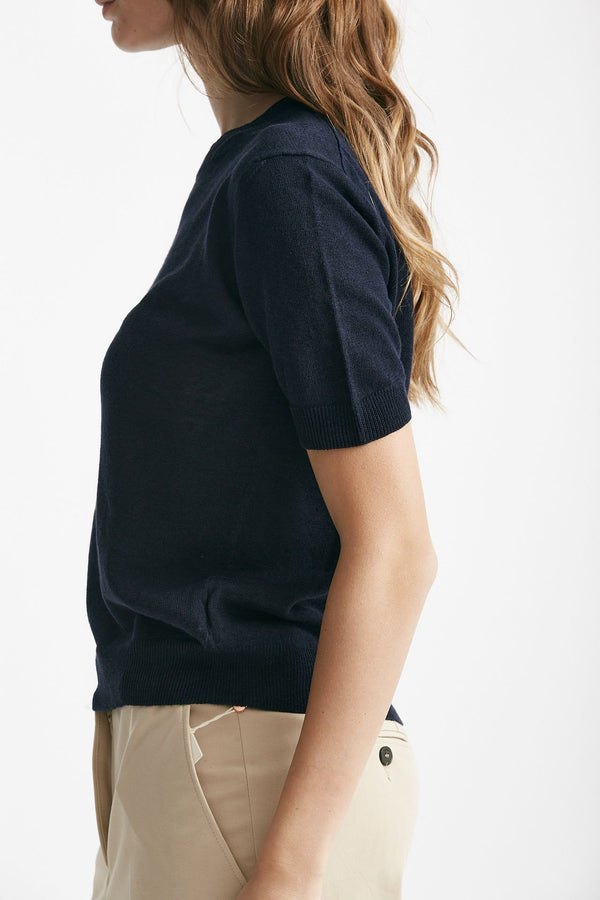 t-shirt in lino blu women Zanone