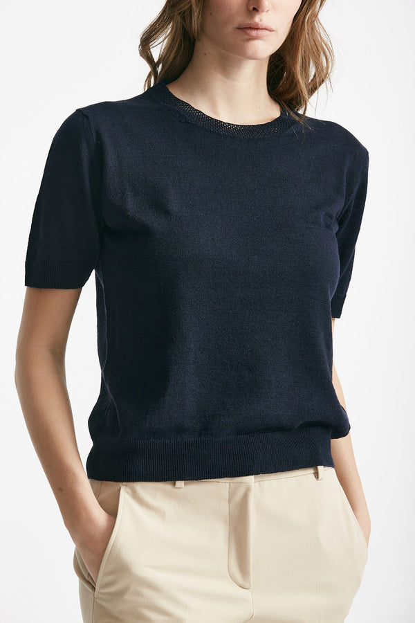 t-shirt in lino blu women Zanone