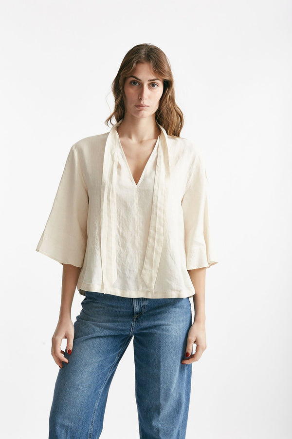 camicia in lino panna women Zanone