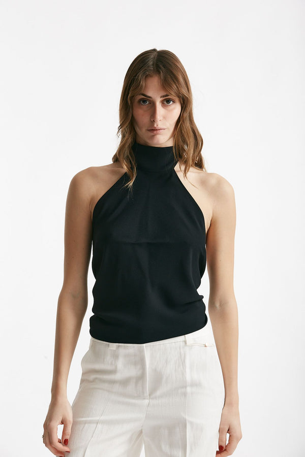 top in misto seta nero women Zanone