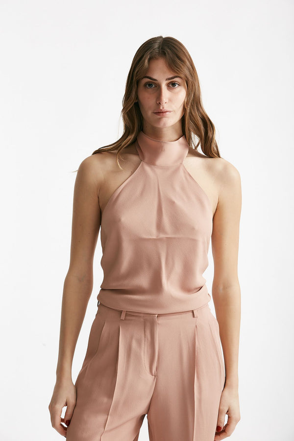 top in misto seta rosa cipria women Zanone