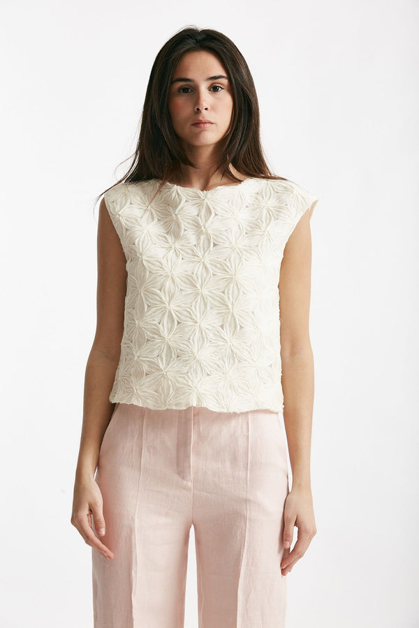 top ricamato panna girocollo women Zanone