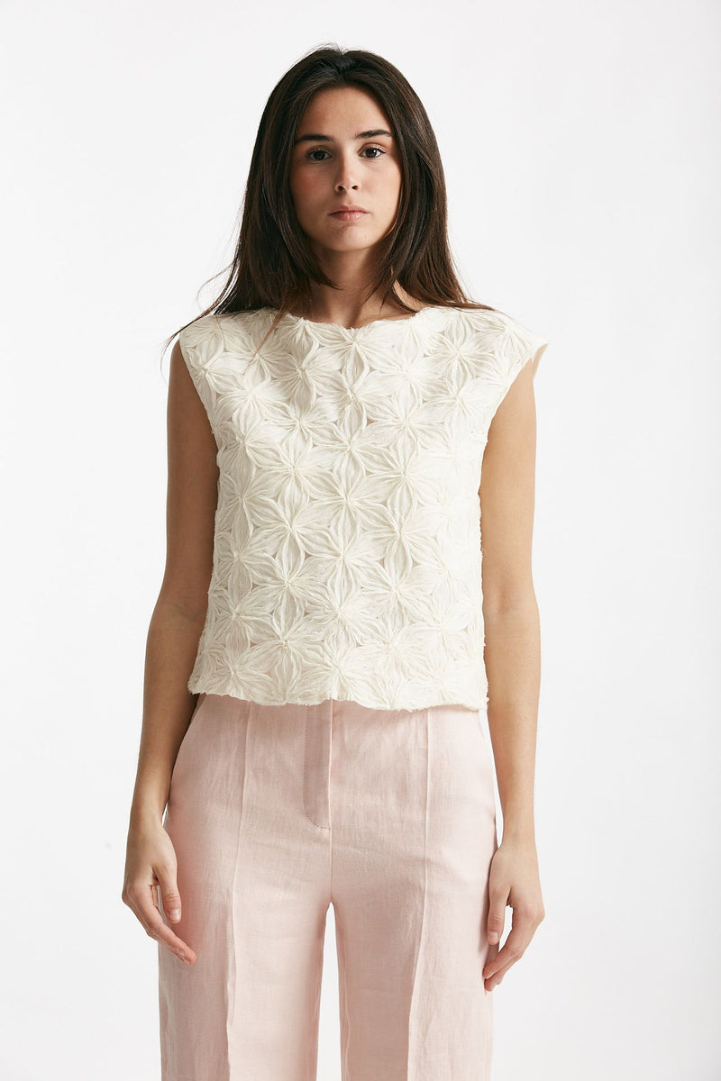 top ricamato panna girocollo women Zanone - 1