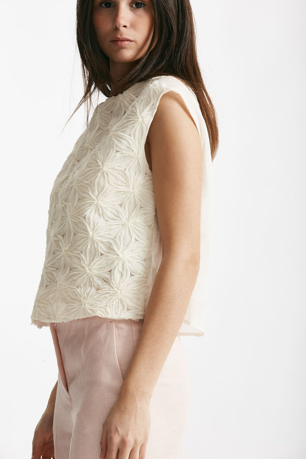 top ricamato panna girocollo women Zanone