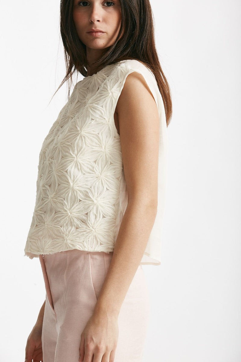 top ricamato panna girocollo women Zanone - 2