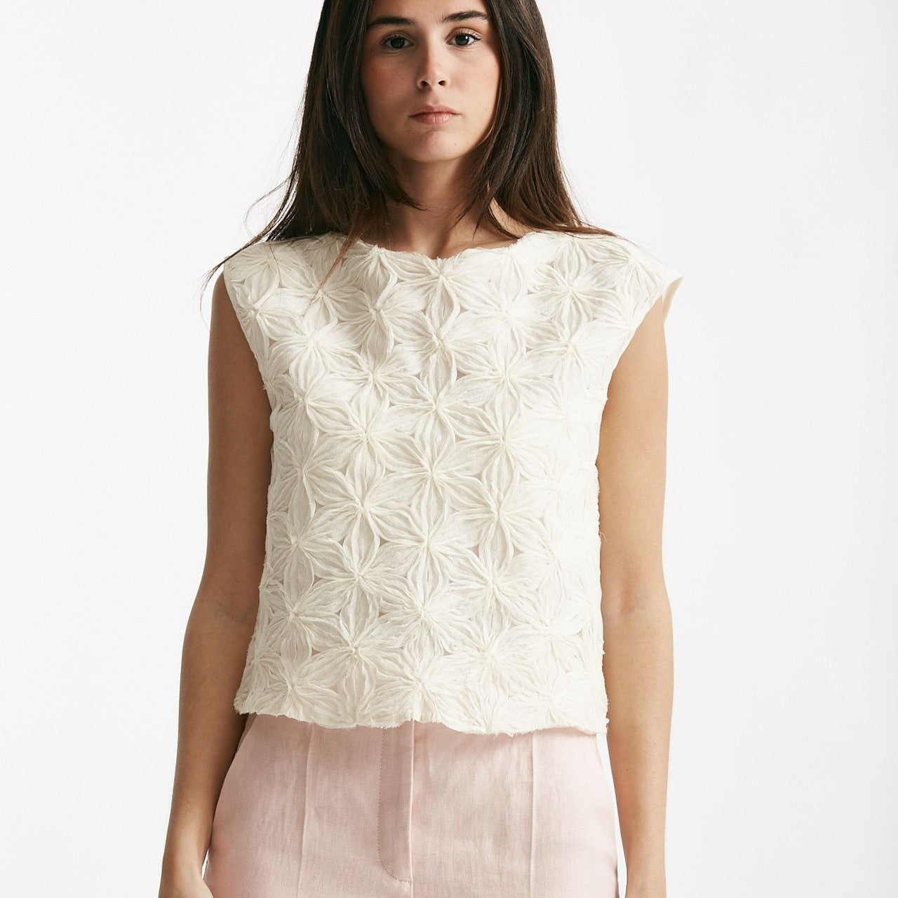 top ricamato panna girocollo women Zanone - 6