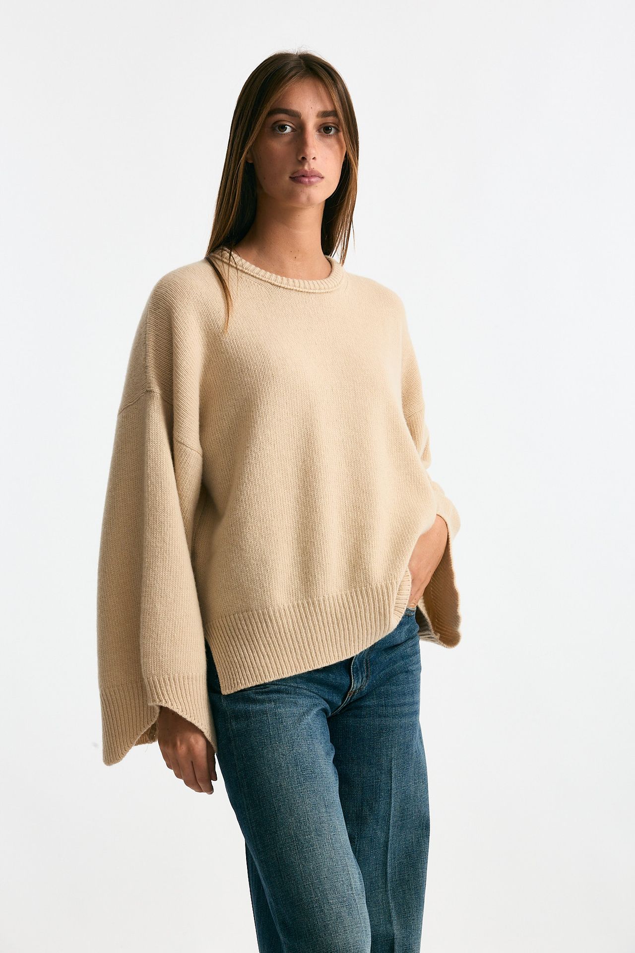 Maglia over in cashmere beige women Trentatreundici - 4
