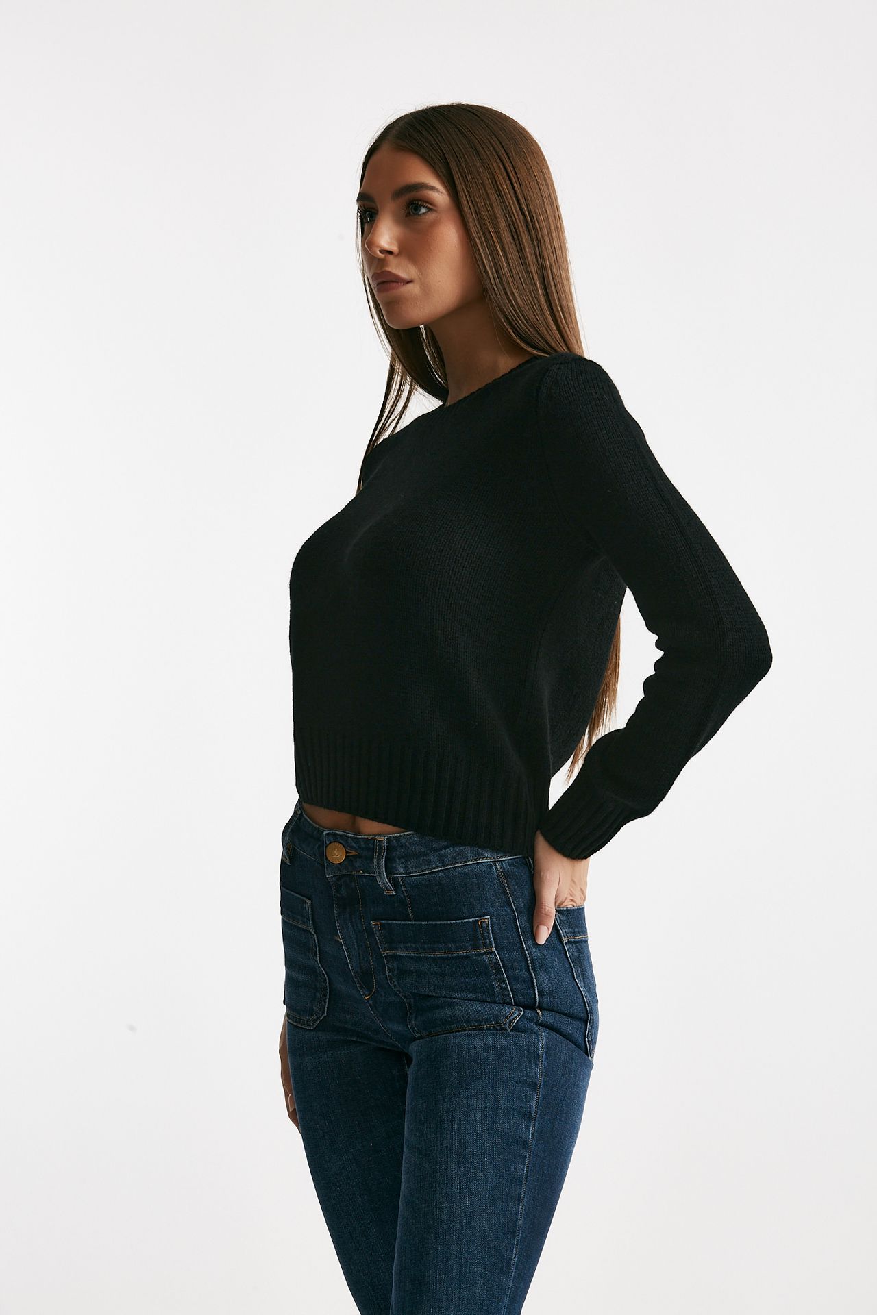 Maglia slim girocollo in cachemire nero women Be you - 3