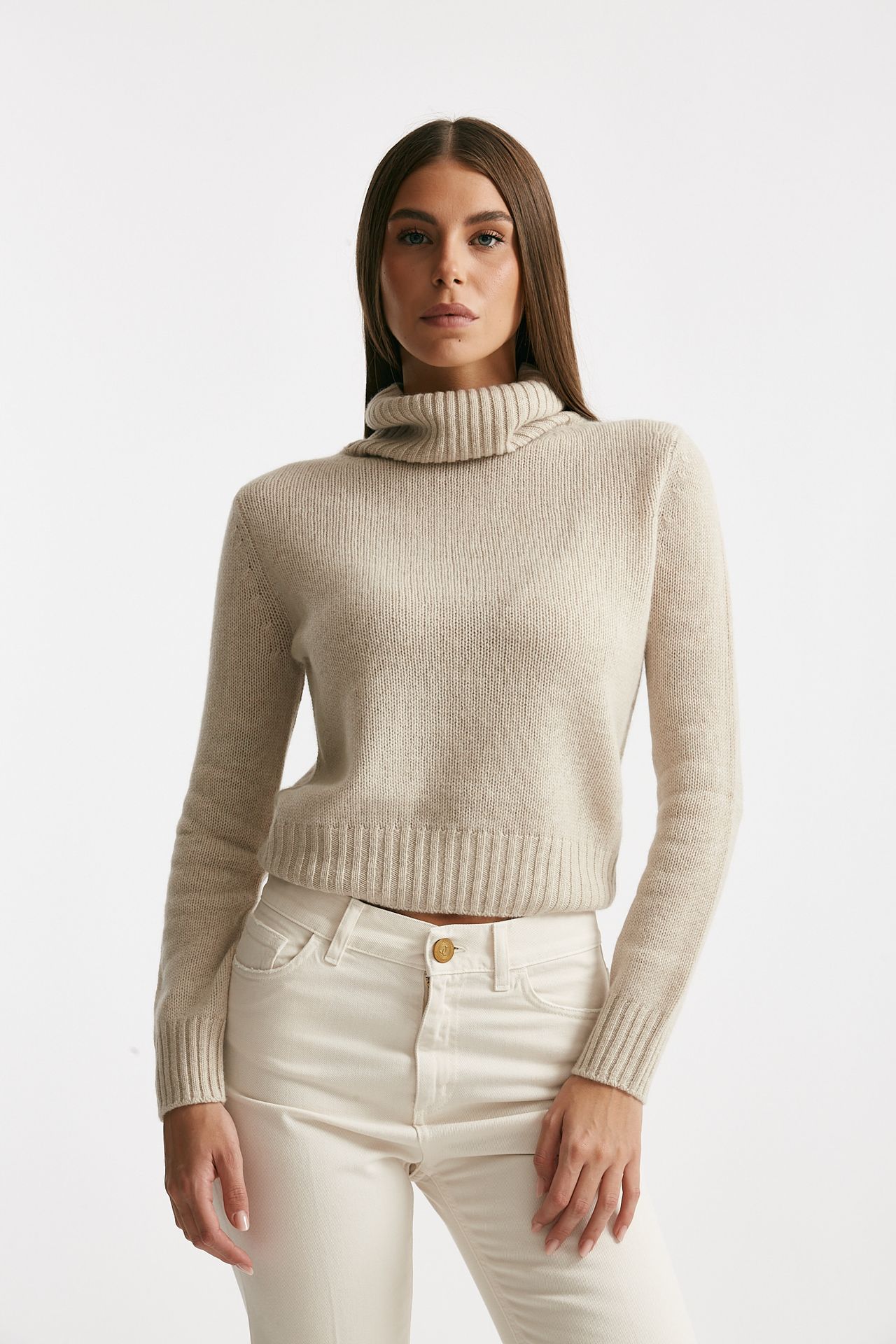 Maglia dolcevita slim in cachemire beige women Be you - 4