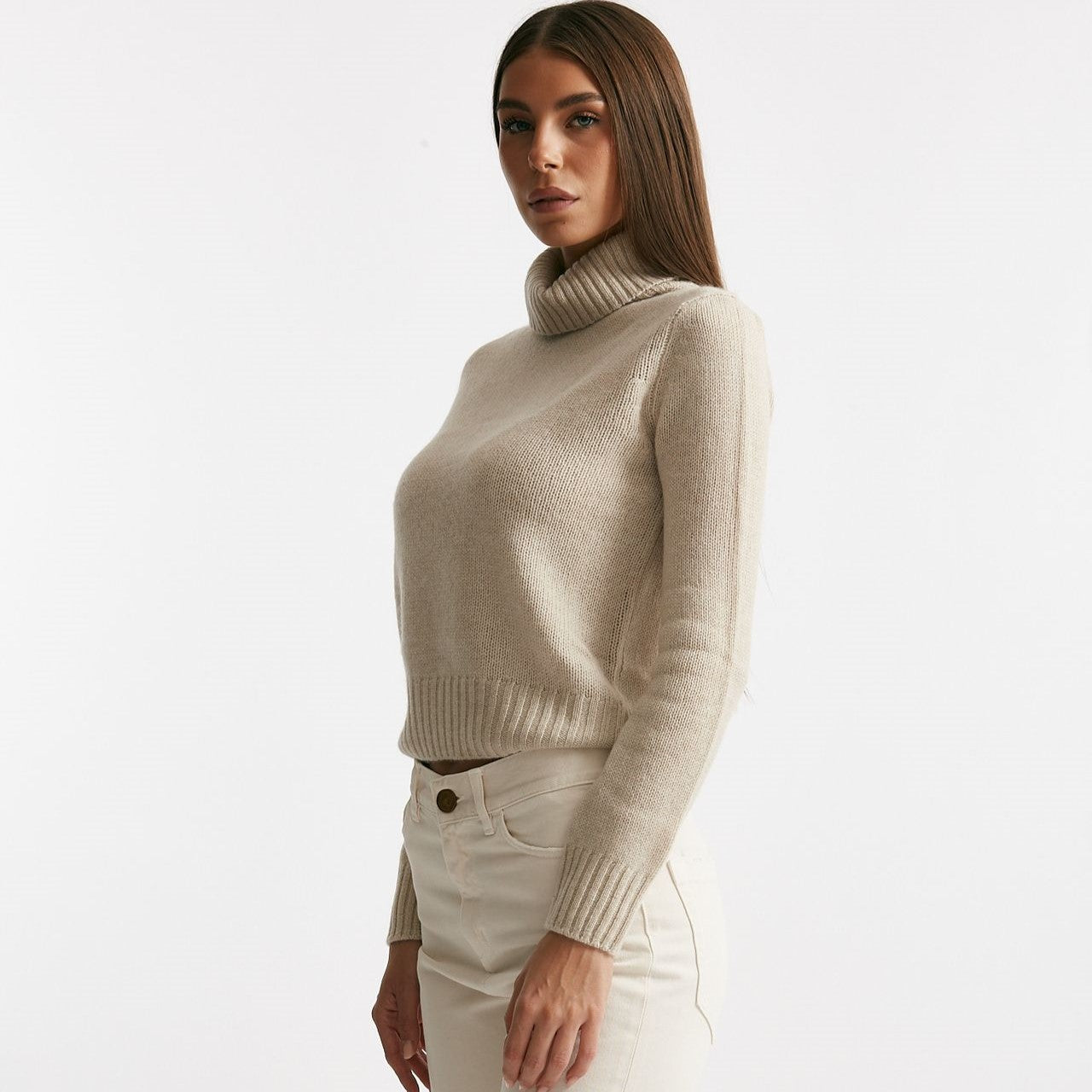 Maglia dolcevita slim in cachemire beige women Be you - 3