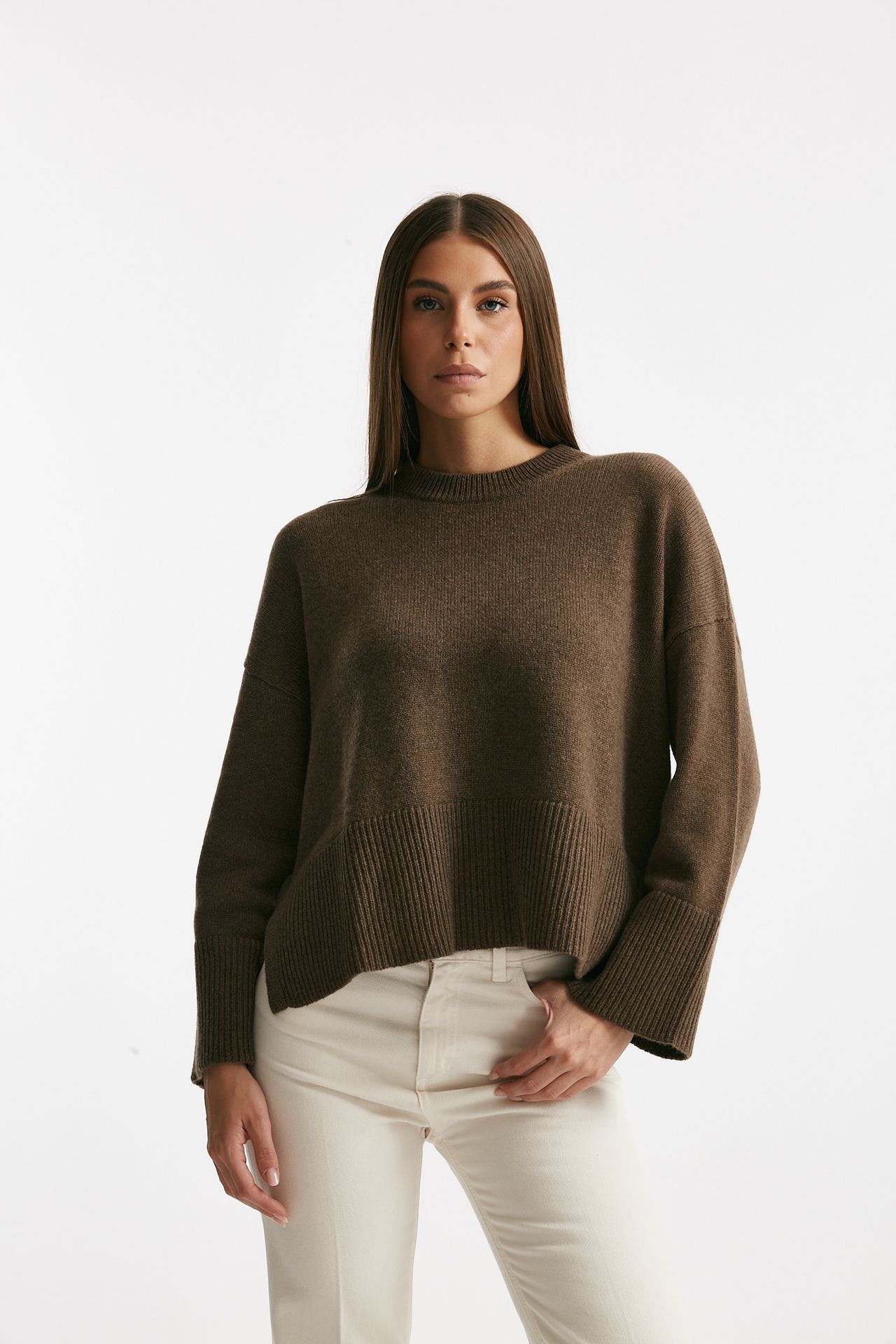 Maglia over girocollo in cachemire tortora women Be you - 1