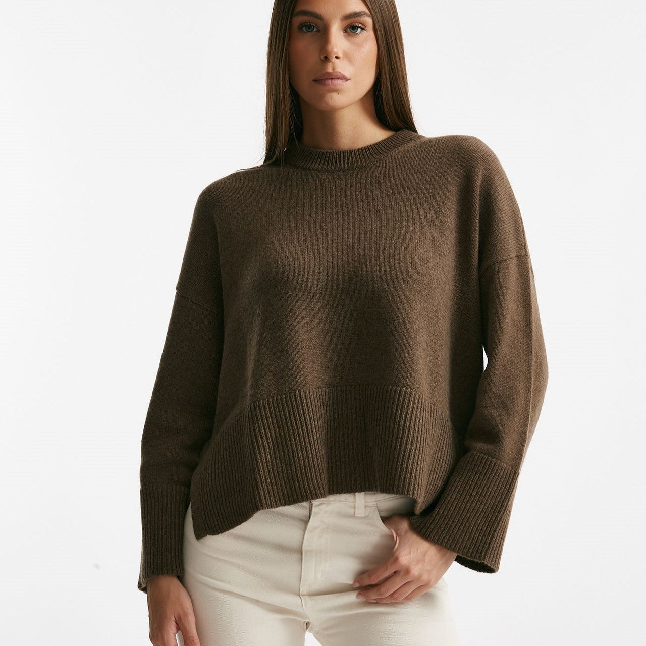 Maglia over girocollo in cachemire tortora women Be you - 6