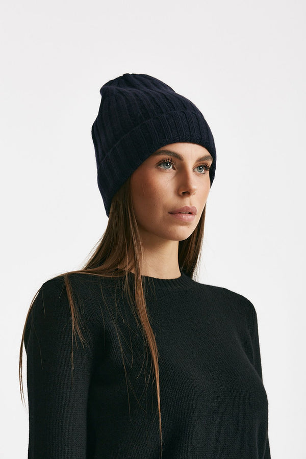 Cappello a coste in cachemire blu women Be you