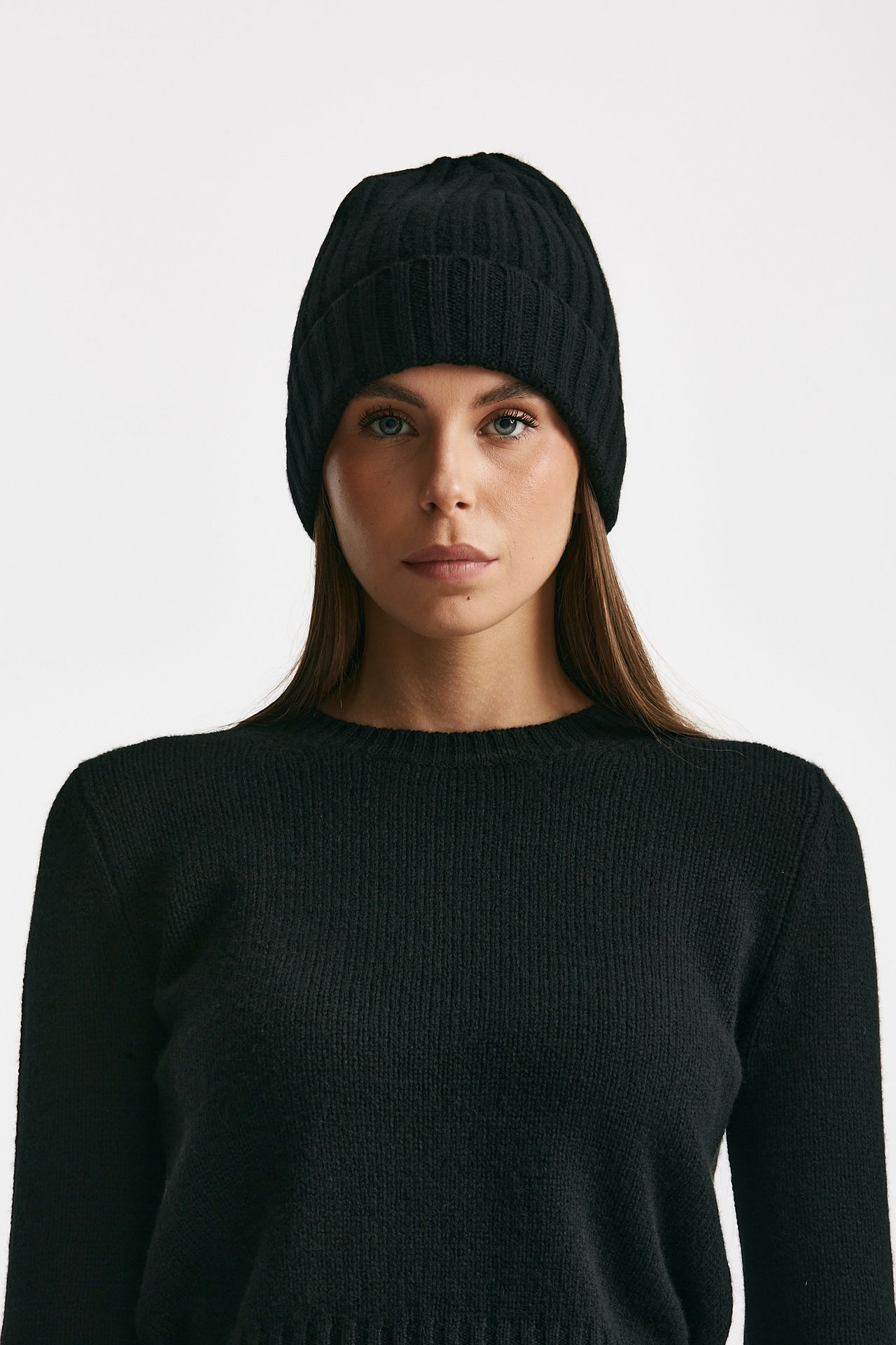 Cappello a coste in cachemire nero women Be you - 2