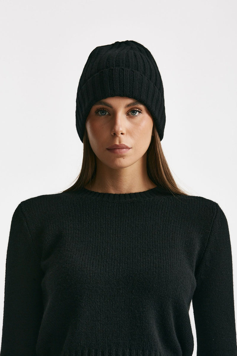Cappello a coste in cachemire nero women Be you - 2