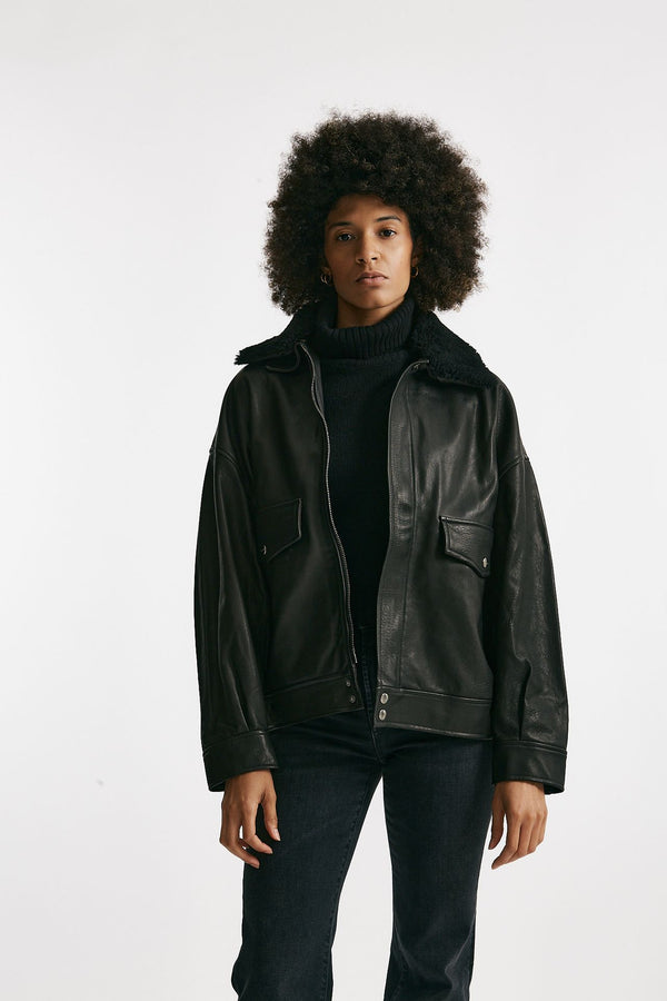 Giubbino over in pelle nero women Giorgio brato