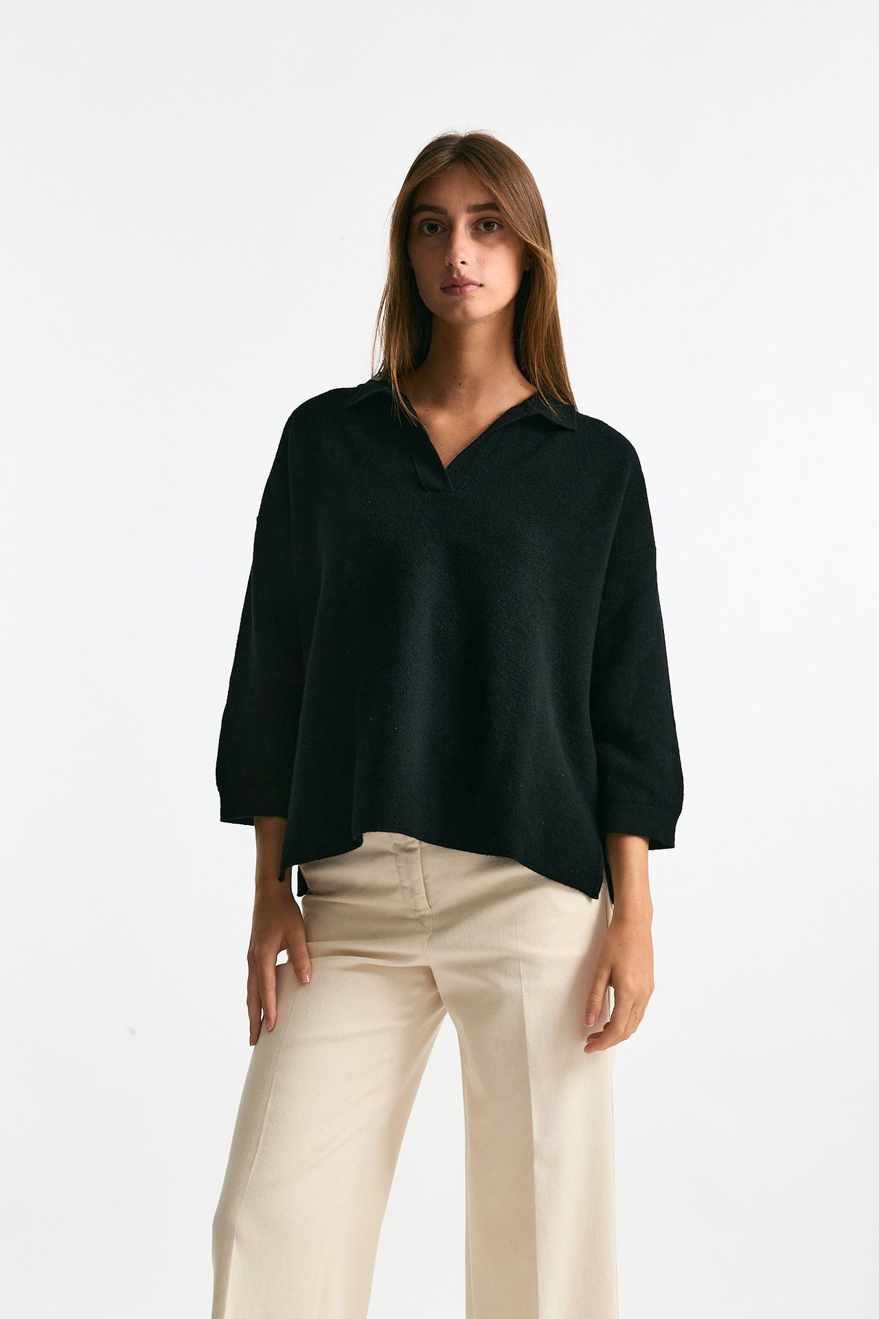 Maglia polo in cashmere nero women Clouds - 1