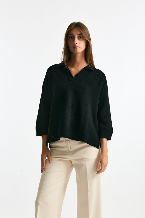 Maglia polo in cashmere nero women Clouds
