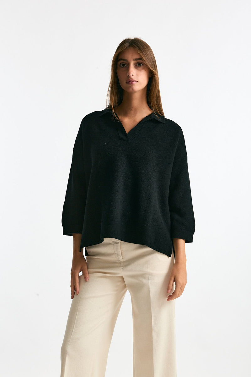 Maglia polo in cashmere nero women Clouds - 1