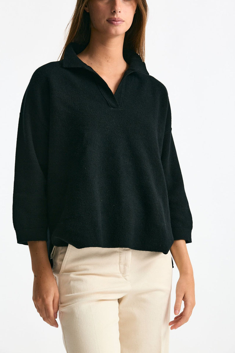 Maglia polo in cashmere nero women Clouds - 3
