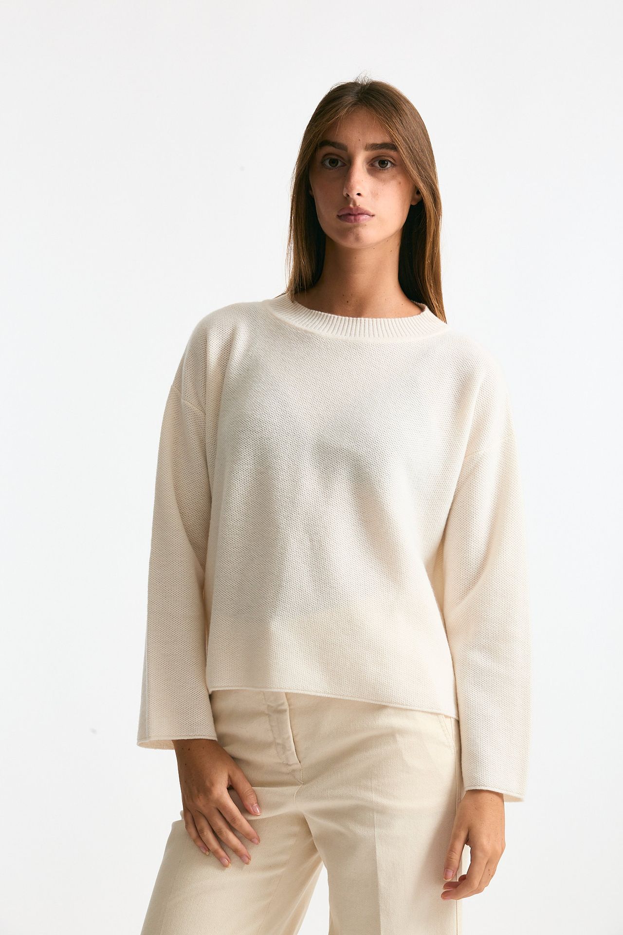 Maglia scollo in cashmere bianco women Clouds - 1