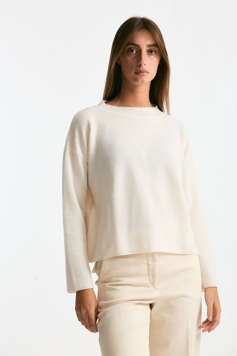 Maglia scollo in cashmere bianco women Clouds - 4
