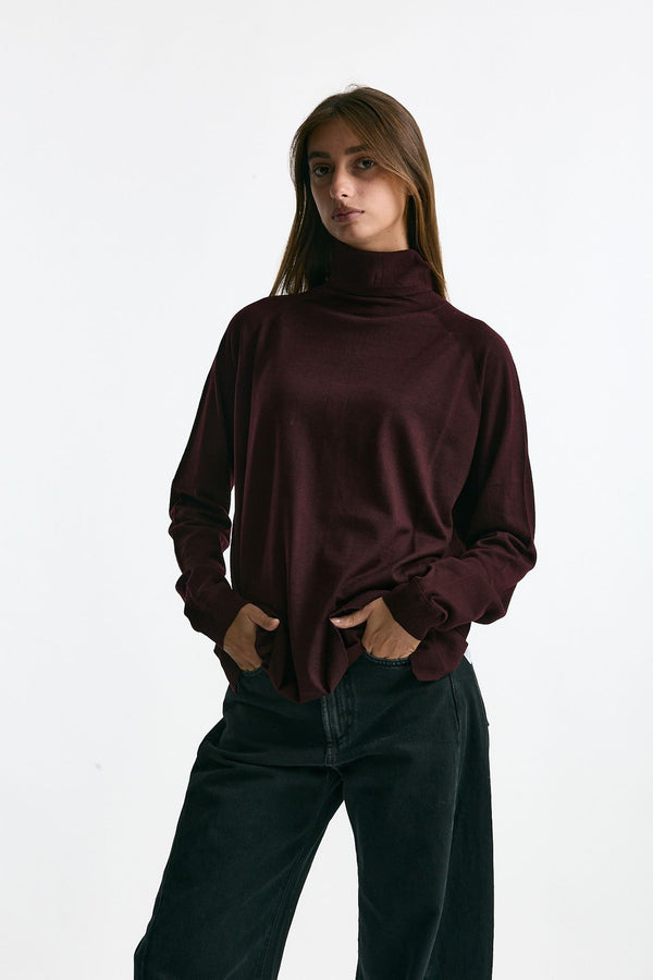 Maglia dolcevita in lana rasata bordeaux women Department five