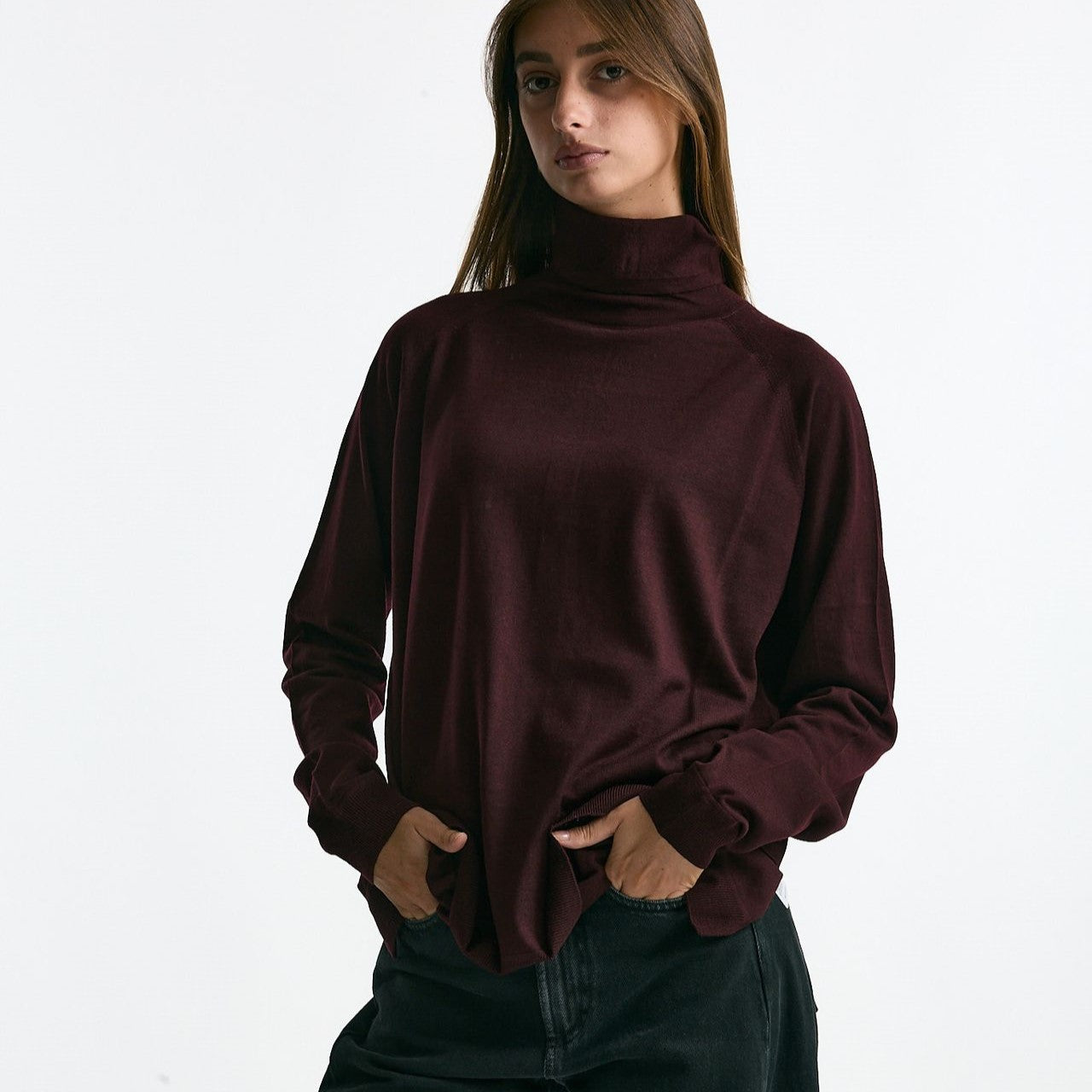 Maglia dolcevita in lana rasata bordeaux women Department five - 8