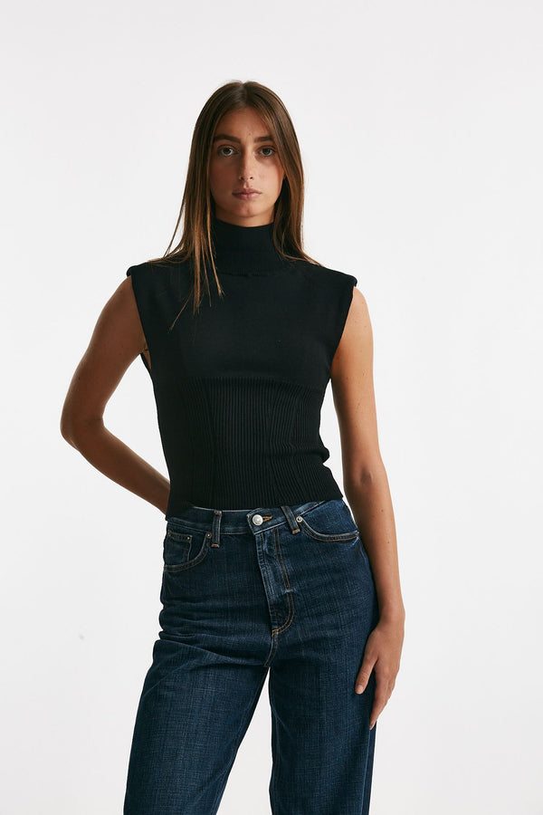 top in viscosa nero collo alto women Dondup