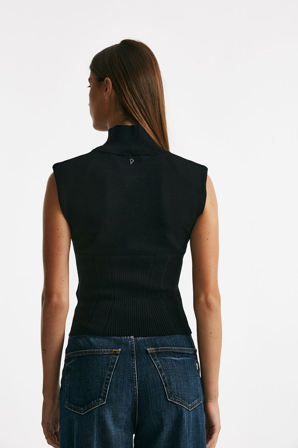 top in viscosa nero collo alto women Dondup