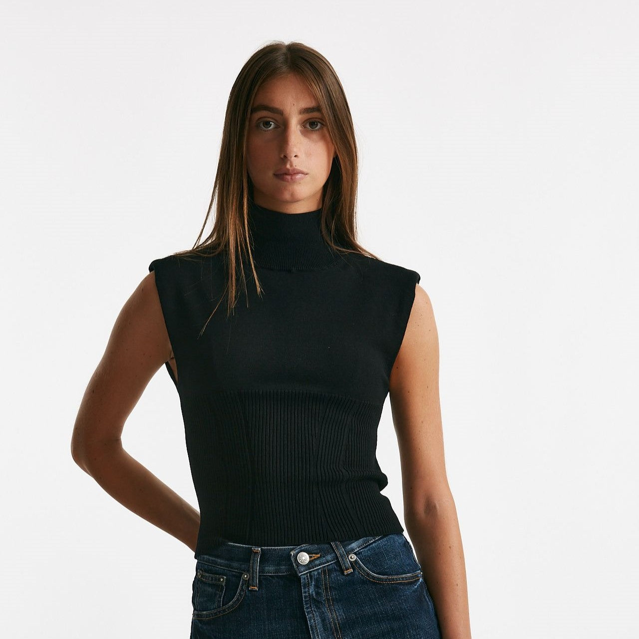 top in viscosa nero collo alto women Dondup - 6