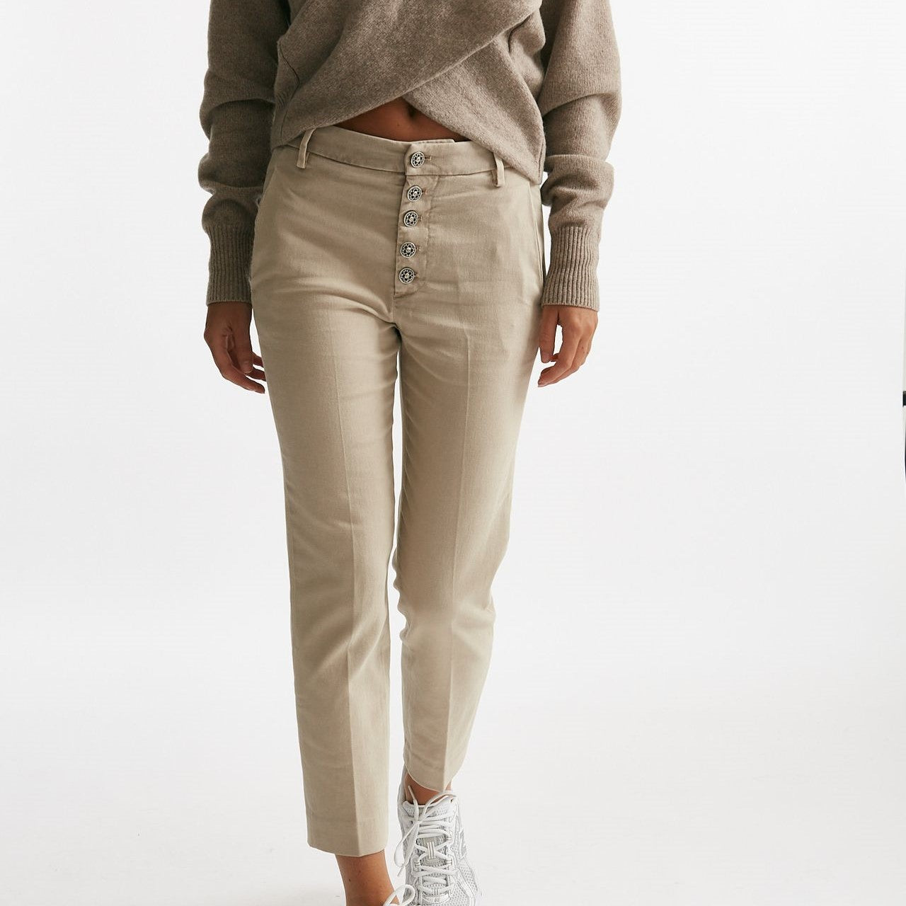 pantaloni nima loose in cotone beige panna women Dondup - 7