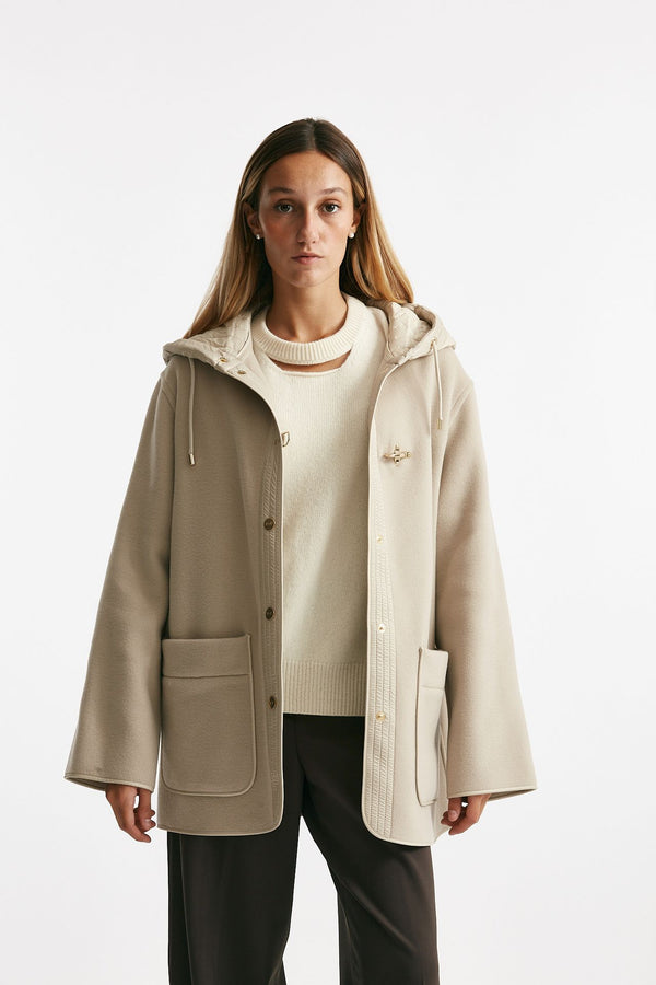 caban bimateriale in lana e cachemire beige e panna women Fay
