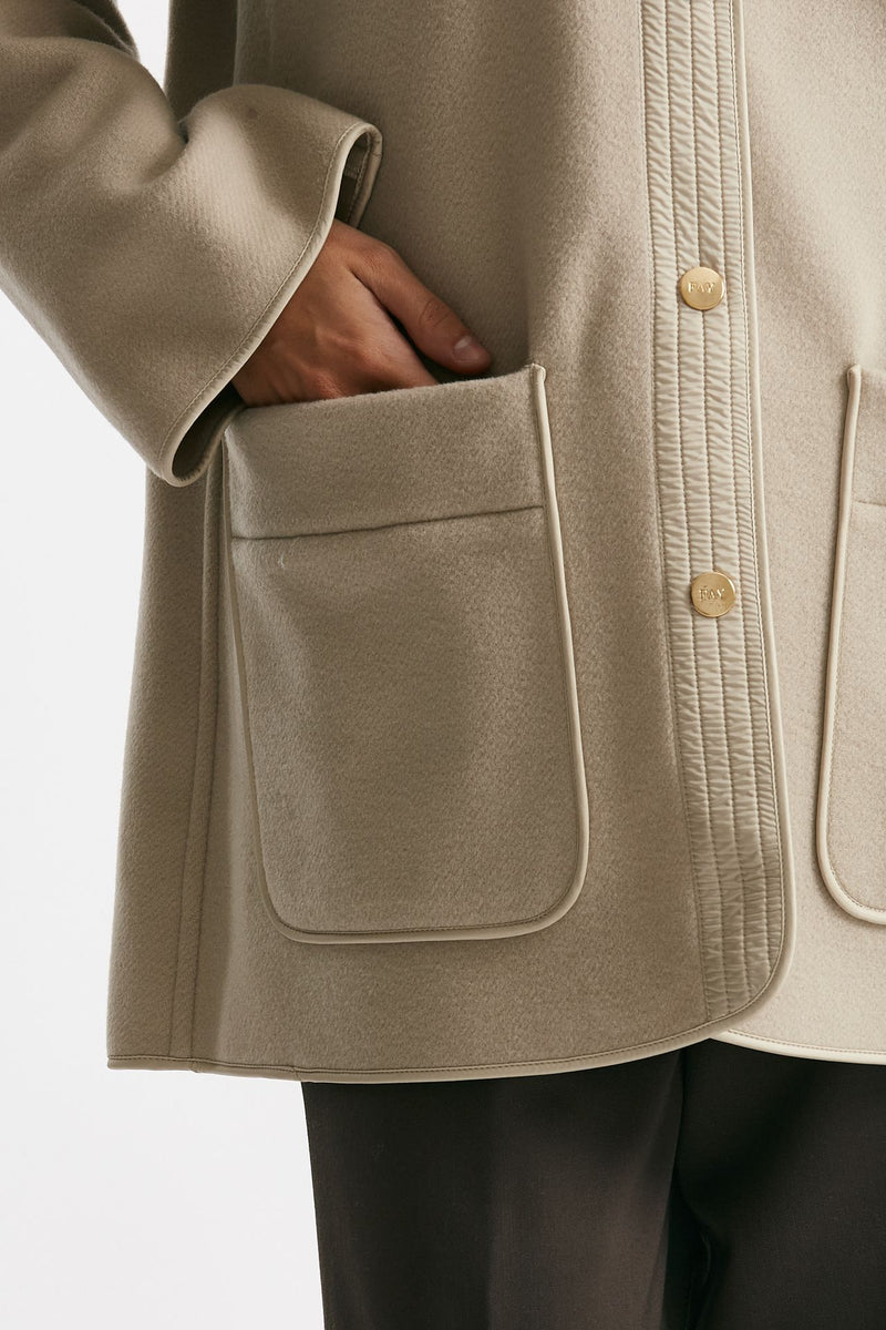 caban bimateriale in lana e cachemire beige e panna women Fay - 6