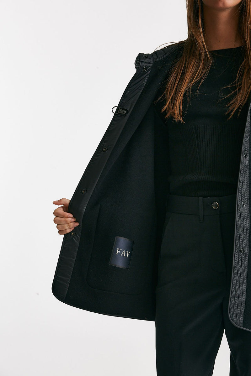 caban bimateriale in lana e cachemire nero women Fay - 5