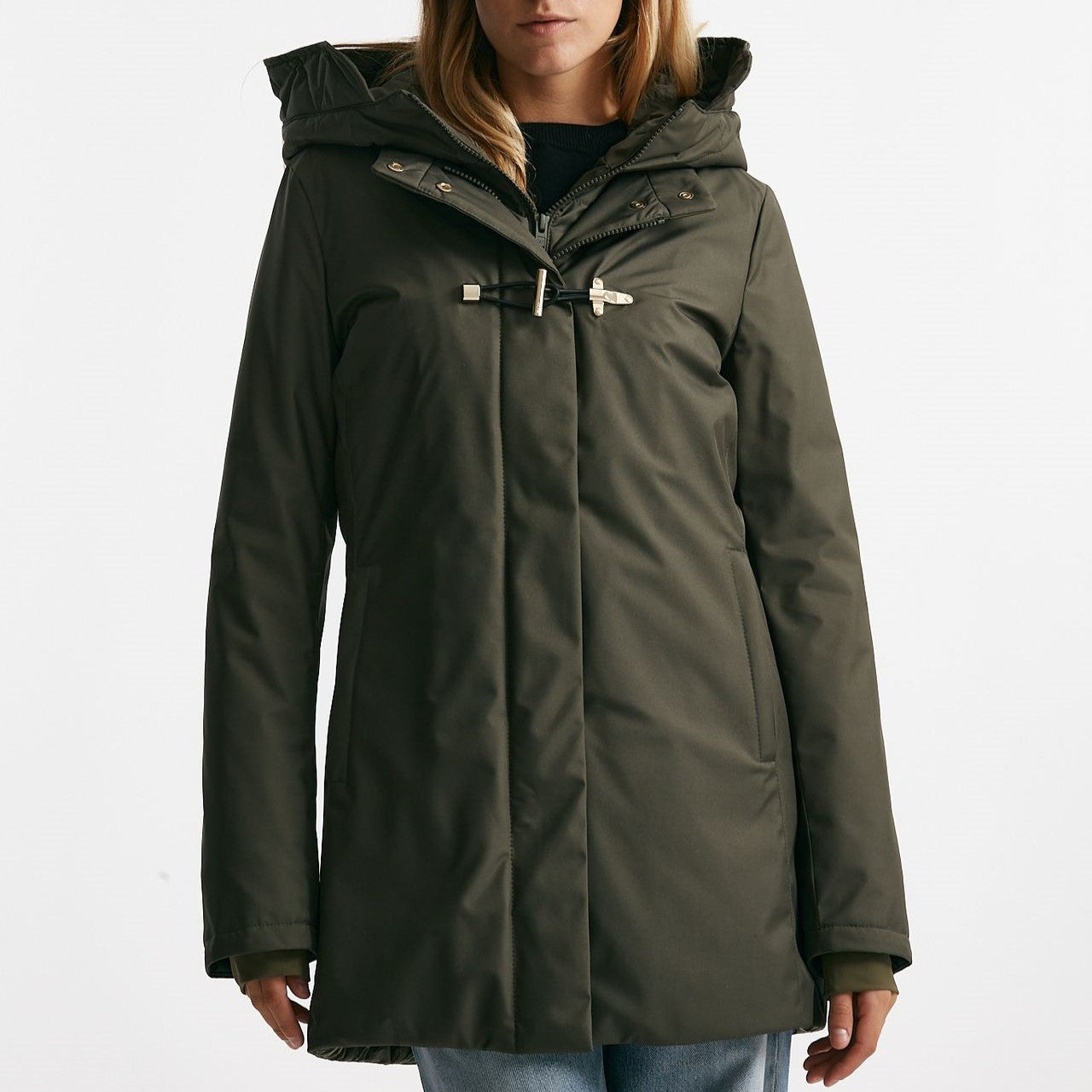 giaccone toggle in gabardina tecnica verde militare women Fay - 8